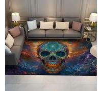 HOBBOY Alfombras Lavables Cosmic Day of The Dead Thin alfombras para salón Dormitorio Decoración Antideslizante del hogar Felpudo de Puerta Psicodélico Azúcar Calavera Alfombra Interior 100x200cm