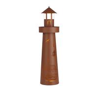 Hoberg Jardinera con pedestal LED | Diseño de faro | Aspecto oxidado | Apta para interior y exterior | Iluminación LED | Temporizador de 6h | Sin cable | Con bandeja para plantas | Altura aprox. 80cm