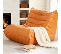 Hobestluk Puf gigante para suelo perezoso, sofá de espuma viscoelástica para adultos, puf grande de piel sintética sin brazos para sala de estar, dormitorio, oficina (naranja, individual)