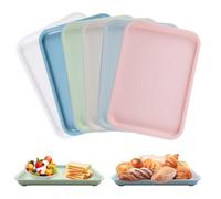 Hocadrv 6 Piezas Bandejas Plastico Comida Bandeja Plastico Rectangular Bandejas para Servir Comida Plastico Bandeja Antideslizante para Servir Comida para Cocina Comedor Cafés 24.8 x 17.8CM(6 Color)
