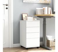 HOCSOK Cajonera de Oficina, Mueble Auxiliar Móvil Debjo de la Mesa, Soporte de Impresora con 4 Cajones y 4 Ruedas Universales, Madera, Blanco, 33x63.5x39 cm