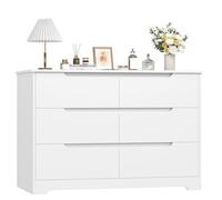 HOCSOK Cómoda Blanco con 6 Cajones, Comodas y Cajoneras Dormitorio, Mueble Auxiliar Almacenamiento para Dormitorio Pasillo Salón, Madera, Moderno, 105x40x71cm