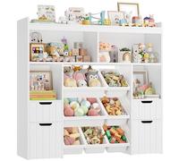 HOCSOK Estantería Infantil con 4 cajones, estantería para habitación | Mueble infantil de 122 cm con cajas sobre ruedas, tronco infantil con 5 estantes, estantería para juguetes para guardería