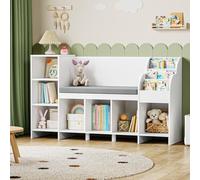 HOCSOK Estantería Infantil, libreria Infantil con Cojín, Almacenaje Juguetes con 7 Compartimentos, Infantil Blanco, Banco, 80×40×138.5cm