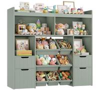 HOCSOK Librería Estantería Biblioteca con 12 Compartimentos | Mueble infantil de 122 cm con cajas sobre ruedas, tronco infantil con 5 estantes, estantería para juguetes para guardería