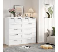 HOCSOK Pack de 2 Cómodas Dormitorio de Madera, Sinfonier con 6 Cajones | Acabado Lacado Resistente al Agua, Tiradores Metálicos, Diseño Antivuelco y Frentes Biselados, Ideal como Aparador, Blanca