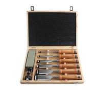 HODYANN Juego de 8 cinceles de madera, kit de cinceles para carpintería de 11.4 pulgadas con guía de afilado, piedra de afilar y caja de madera