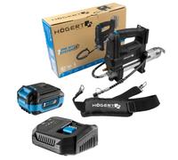 Högert Technik Engrasadora a Batería 18V OneAccuSystem, 680 Bar, 280 g/min, Pistola de engrase con LED, válvula de Purga de Aire, Correa para Hombro, para Taller, Set mit Akku 4Ah + Ladegerät 4A