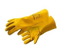 Högert Technik Guantes de soldadura Kandel, guantes de trabajo de piel, resistentes al calor, reforzados, costuras Kevlar, protección para soldador, color amarillo, talla 9