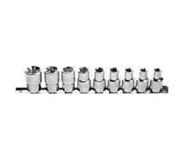 Högert Technik HT1A880 – Juego de llaves de vaso Torx 1/2" 9 piezas E10-E24 CRV
