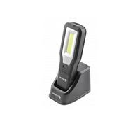 Högert Technik Lámpara de taller LED con base de carga - 10 W COB LED 550 lm, carga USB, IP54, rotación de 360°, banco de energía magnético, 4 modos, 3,5 h de tiempo de funcionamiento, para taller,