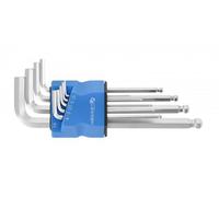 Högert Technik - Llave hexagonal con bola I Juego de 9 tamaños T1.5 a T10 I de acero S2 I Resistente a la deformación y abrasión I Fabricado según la norma DIN 911 I Long I Plata