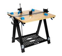 HÖGERT TECHNIK Mesa de Taller Plegable de 700 x 650 x 915 mm con Placa de bambú, 5 Posiciones de Ajuste de Altura, Capacidad de Carga de 450 kg, Agujeros, Conectores y Abrazaderas de sujeción