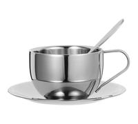 Hoement Juego de Tazas de Café de Acero Inoxidable de Doble Pared 180ml con Platillo y Cuchara, Diseño Elegante y Tacto Cómodo para Uso Prolongado