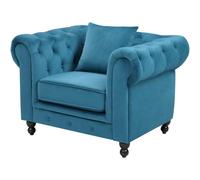 HOGARDECORA Sillón Modelo Chester Acabado Azul, butaca Chesterfield tapizada en Tejido Terciopelo 107cm
