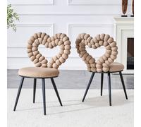 HOGEBIG Juego de 2 sillas de comedor de terciopelo, respaldo de bola 3D en | Diseño artístico de cojín en 3D de corazón como atrapa el espacio central, funda de terciopelo elástica agradable a la piel