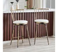 HOGEBIG Juego de 2 taburetes estilo Windsor, silla de bar con respaldo | Windsor - Juego de 2 piezas con respaldo de husillo con marco de metal resistente con acabado envejecido