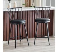HOGEBIG Juego de 2 taburetes estilo Windsor, silla de bar con respaldo | Windsor - Juego de 2 piezas con respaldo de husillo con marco de metal resistente con acabado envejecido