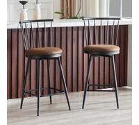 HOGEBIG Juego de 2 taburetes estilo Windsor, silla de bar con respaldo | Windsor - Juego de 2 piezas con respaldo de husillo con marco de metal resistente con acabado envejecido