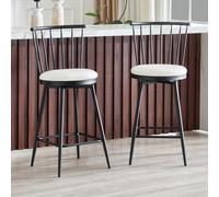 HOGEBIG Juego de 2 taburetes estilo Windsor, silla de bar con respaldo | Windsor - Juego de 2 piezas con respaldo de husillo con marco de metal resistente con acabado envejecido