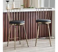 HOGEBIG Juego de 2 taburetes estilo Windsor, silla de bar con respaldo | Windsor - Juego de 2 piezas con respaldo de husillo con marco de metal resistente con acabado envejecido