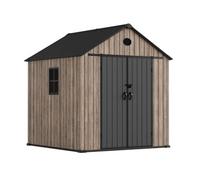 Hoggar - Caseta De Resina Jardín 5,02m2 Oak O50 - Suelo Incluido - Ventana Lateral - Efecto Madera Premium - Doble Puerta Amplia - Protección Uv E Impermeable - Cierre Con Pasador - Respiraderos