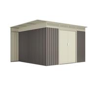 Hoggar - Caseta Jardín Exterior 8,96m2 - Leñero Lateral - Respiraderos Ventilación - Techo Inclinado - Topo Beige - Cobertizo de Almacenamiento Armario Metálico Herramientas