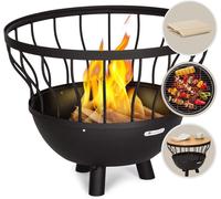 Hoguera para jardín, hoguera portátil con parrilla, ideal para actividades al aire libre, fogata circular, parrilla con tapa de bambú y recipiente de acero, barbacoa