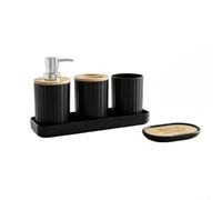 HOHOVYVY HOHOVYVY - Juego de 5 piezas de baño de polipropileno para madera con soporte dispensador, 5 piezas, color negro