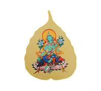 Hoja de Bodhi de cobre 6,5 x 4,9 cm, amuleto de Buda de ocho guardianes amarillo riqueza dios Ksitigarbha verde tara adorno espiritual de metal dorado (6 madres de verde)