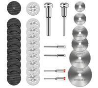 Hoja de Corte, 32 Pcs Disco de Corte para Herramientas Rotativas con 6 Mandriles SC, Mini HSS Hoja de Sierra Circular Herramientas Rotativas para Madera Piedra Metal