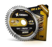 Hoja de sierra circular HM 190 x 30 20 Z60 dientes alternos para batería de madera - corte muy fino. AMBOSS WERKZEUGE® Hoja de sierra 190 mm + anillo reductor 20 30 mm. 190 x 30 190 x 20 compatible