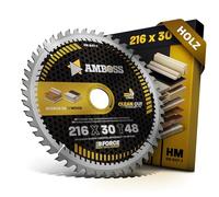 Hoja de sierra circular HM 216 x 30 Z48 diente alterno para madera - corte fino. Hoja de sierra AMBOSS WERKZEUGE 216 mm compatible con Hitachi C 8 FSHE Metabo TS 216 DeWalt DCS777T2. DWS773. DWS774