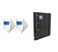Hojas cuadriculadas A4, Pack de 2 Recambios Oxford, Banda 10 colores, 160 Hojas + Oxford, Archivador 4 anillas con recambio y goma, Tapa Extradura A4