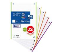 Oxford Recambio DIN A4 120 hojas 4 taladros 90 g Cuadros 5 mm 5 colores vivos