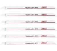 Hojas de sierra de vaivén bimetálicas – Juego de 6 unidades – Para madera y metal – 300 mm – Duraderas y resistentes, compatibles con los sistemas Bosch y DeWalt