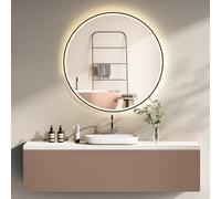 HOKO® Amsterdam - Espejo de baño (80 cm, iluminación LED de bajo consumo, marco de metal, interruptor táctil, ajuste continuo de temperatura de color, 2700 K-6500 K)