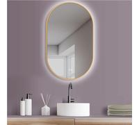 HOKO Design - Espejo de baño antiempañamiento LED ovalado 50x90 cm / 90x50 cm Carrara con marco de metal dorado. Montaje VERTICAL+HORIZONTAL. Interruptor táctil+luz LED, cambio de temperatura de color