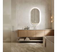 HOKO, espejo de baño LED ovalado, 100x60 cm, espejo de pared sin marco con iluminación perimetral, antiniebla, control táctil, función de memoria, temperatura de color ajustable de 2700 a 6500 K, prot