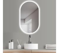 HOKO, espejo de baño LED ovalado, 45x75 cm, sin marco, con función anti-vaho, borde satinado, temperatura de color ajustable de 2700 a 6500 K, control táctil, función de memoria, protección IP44, orie