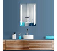 HOKO Espejo de Baño LED Rectangular 50x70cm con Luz Lateral Reloj Digital CCT Regulable Memoria IP44 Pared Mainz