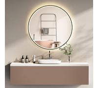 HOKO Espejo de Baño LED Redondo 60cm Marco Temperatura de Color Regulable de Forma Continua CCT Memoria IP44 Pared Helsinki
