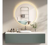 HOKO Espejo de Baño LED Redondo 80cm Marco Dorado Anti-vaho Temperatura de Color Regulable de Forma Continua CCT Memoria IP44 Pared Stockholm