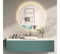 HOKO Espejo de Baño LED Redondo 80cm Marco Dorado Temperatura de Color Regulable de Forma Continua CCT Función de Memoria Táctil IP44 Pared Marsala
