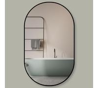 HOKO Espejo de Baño Ovalado 50x90cm Marco de Aluminio Mate Espejo de Pared Funcional Para Baño Familiar Pasillo Vestidor Mailand