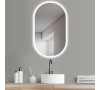 HOKO® Espejo de baño Ovalado con luz LED antivaho, 45 x 75 cm. Montaje Alto + Transversal. Espejo de baño Iluminado.