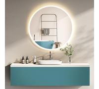 HOKO® Espejo de baño redondo de 60 cm Málaga con marco de metal, color blanco, espejo de pared redondo con iluminación LED, interruptor táctil + luz LED cambiante, blanco cálido, blanco frío neutro