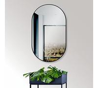 HOKO® Espejo de pared ovalado de diseño 50 x 90 cm con marco de metal negro mate, montaje en horizontal y alto, espejo ovalado para baño, pasillo y dormitorio, espejo para salón, comedor.