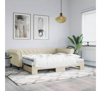 Holamys Cama de día extensible, color crema, 90 x 200 cm, piel sintética, sofá cama con cajón, diseño moderno, versátil para habitaciones de invitados, estructura robusta