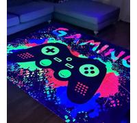 HOLAVIDA Alfombra Juego Juegos de Neón, 3D Controlador Reactivo Luz Negra, Luminosa Antideslizante, Brilla Oscuridad, Decoración Niños, 180x120cm